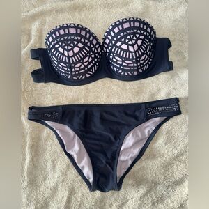 Xhilaration blueish-dark grey and lavender Bikini Set with Geometric Design